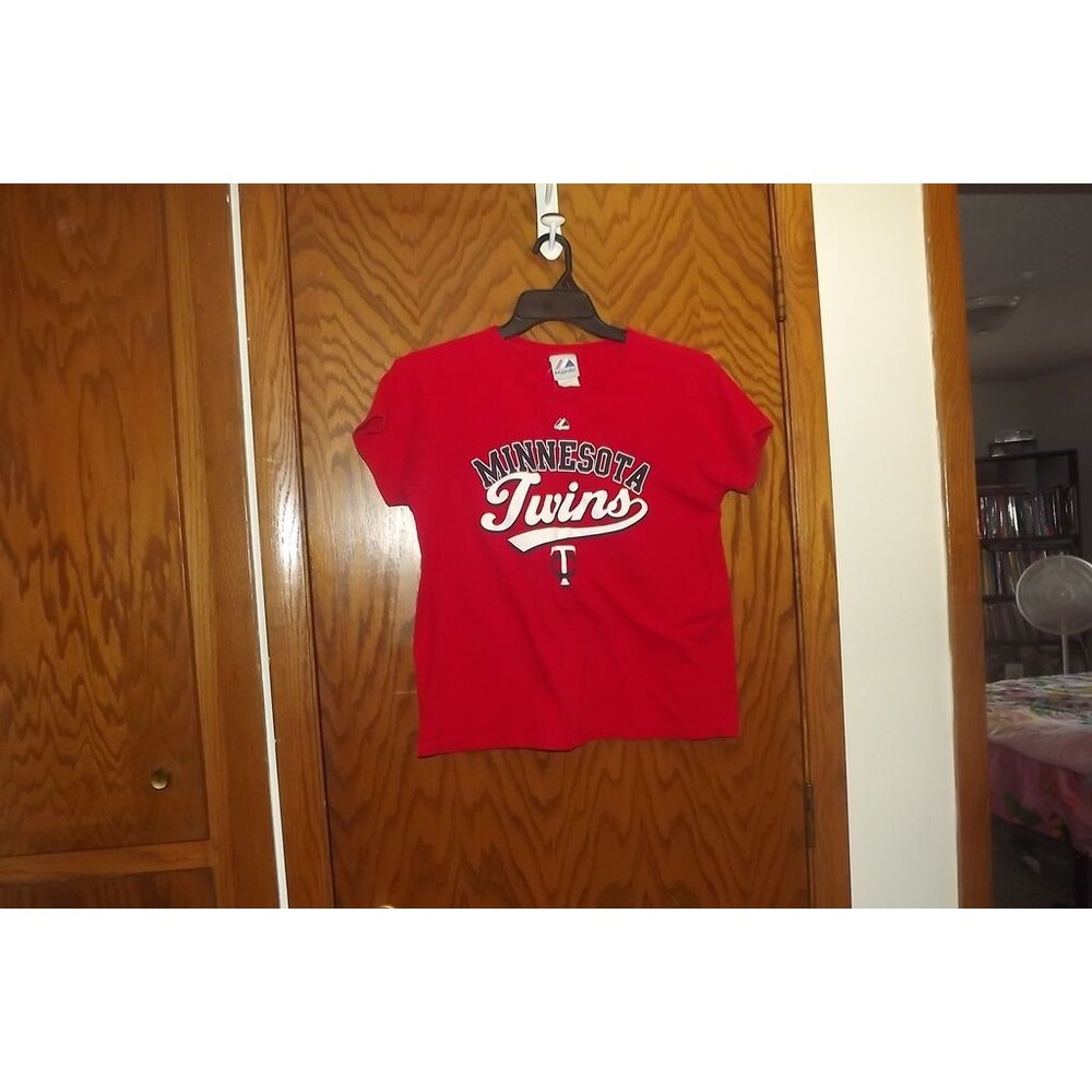 Majestic Minnesota Twins MLB T-Shirt Size M Red Team Logo Crewneck Tee